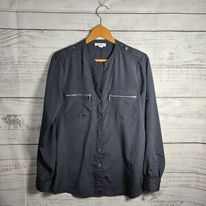 Calvin Klein Button-Up Blouse Shirt Gray Size Medium Casual Workwear
